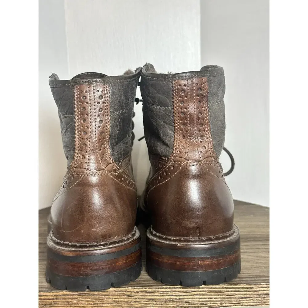 Johnston & Murphy Jennings Shearling Lined Wingtip Boots Mens 9 M Brown Leather